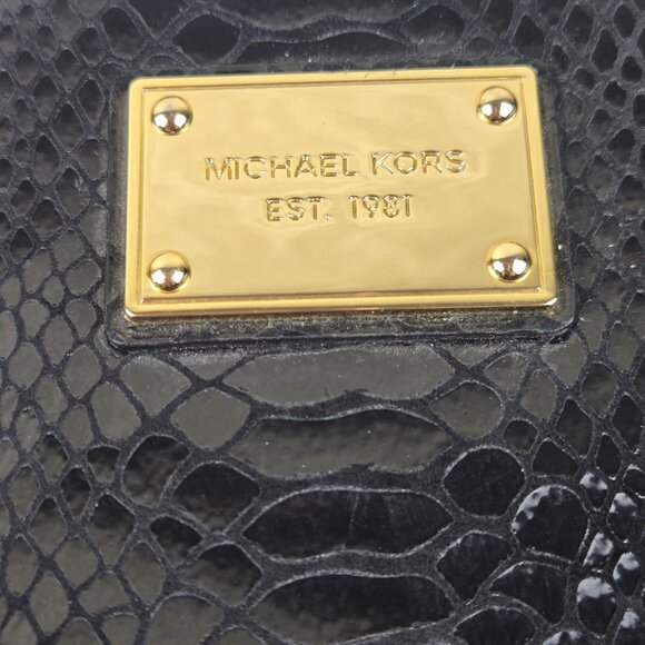 Michael Kors Black Patent Python Embossed Laptop Computer Case Double Zip Strap - Picture 2 of 14